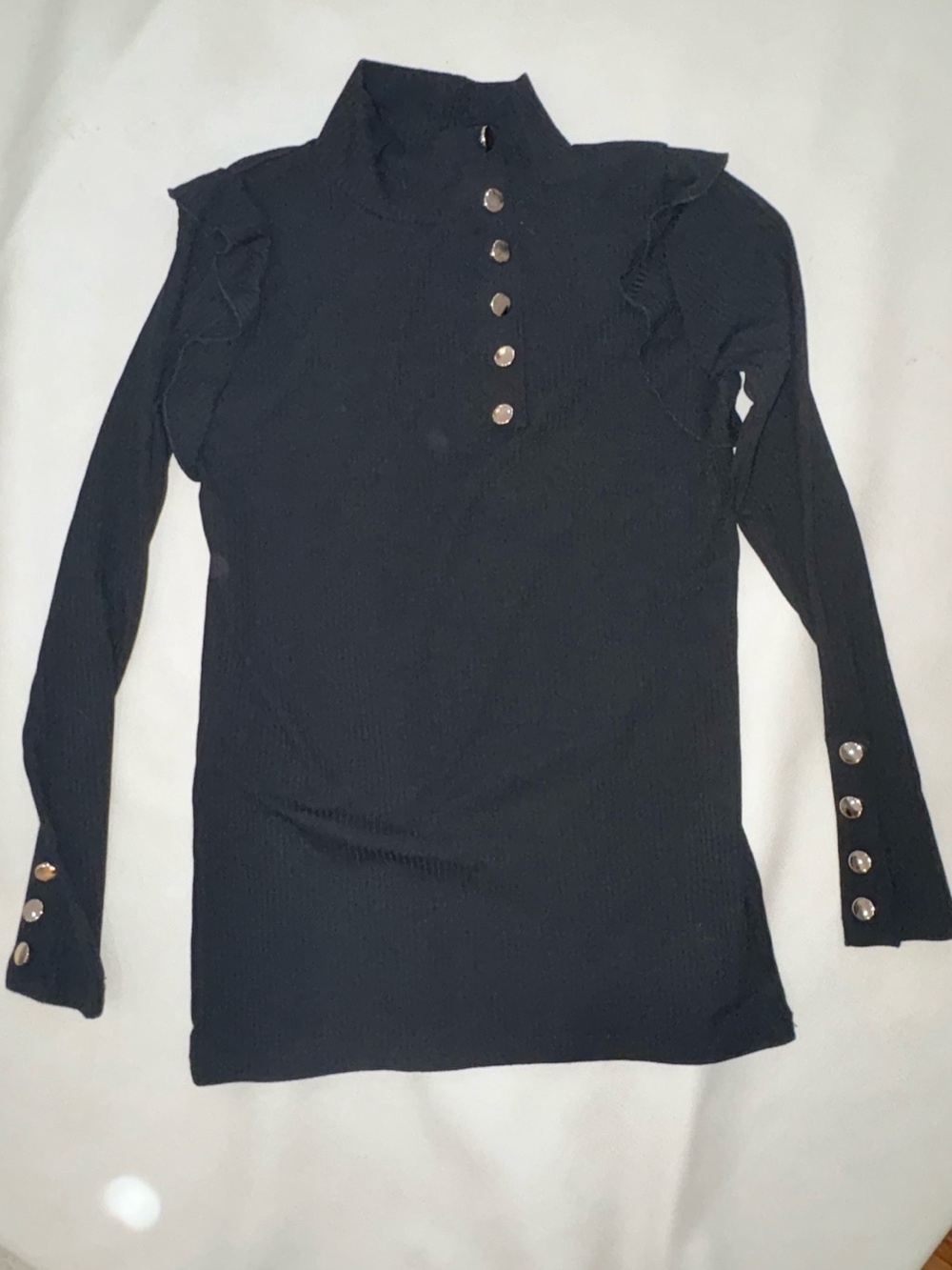 Milan Kiss Long Sleeve Button Detail Top in Black